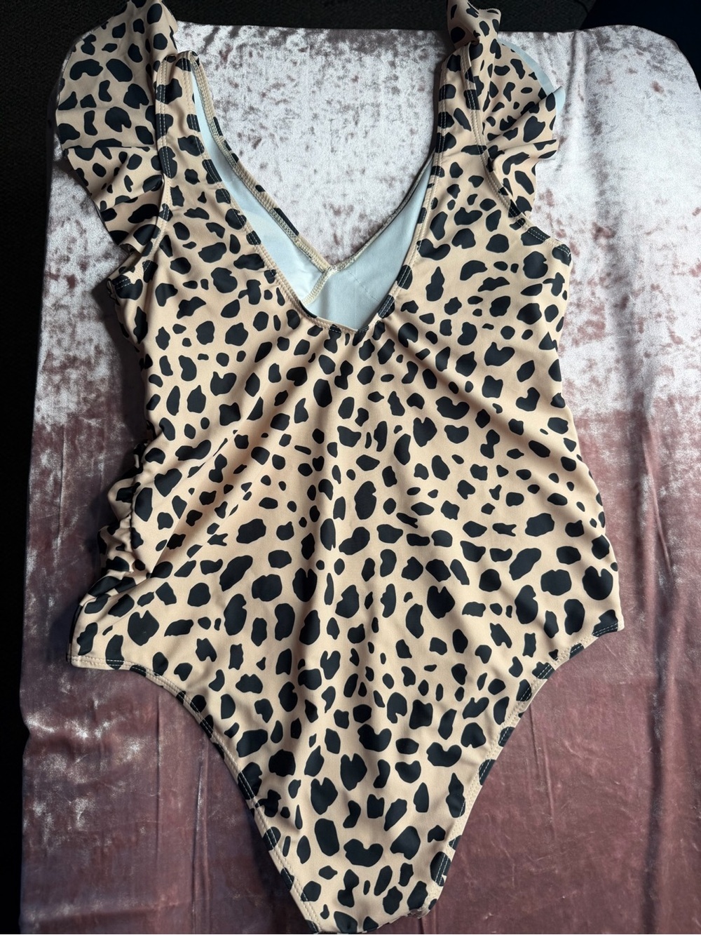 Leopard-Print One-Piece Swim Bodysuit - Beige & Black large